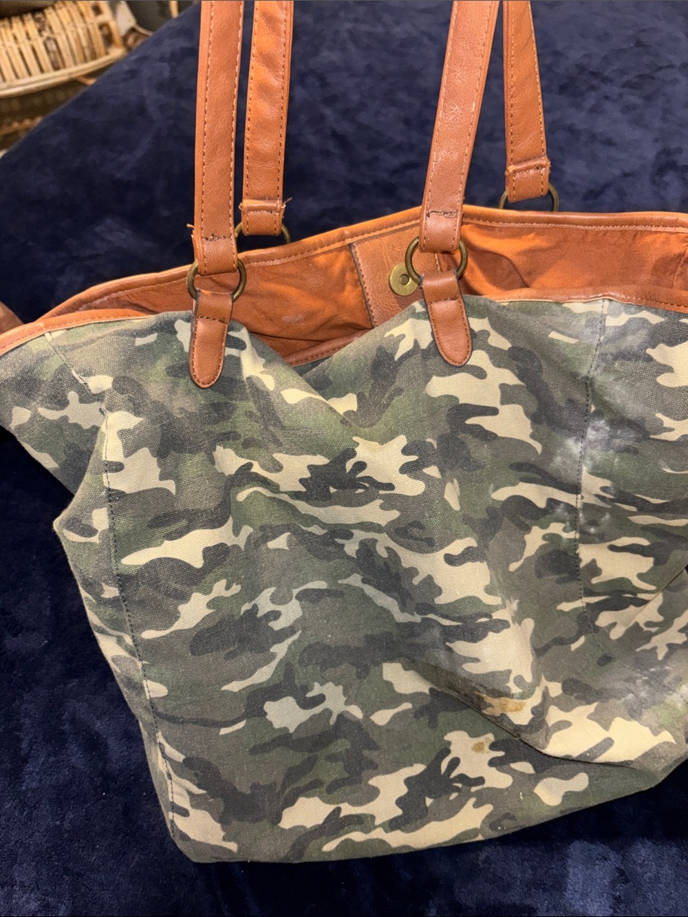 Maurices Green and Brown Camo Canvas Tote with Leather Trim - Picture 3 of 3